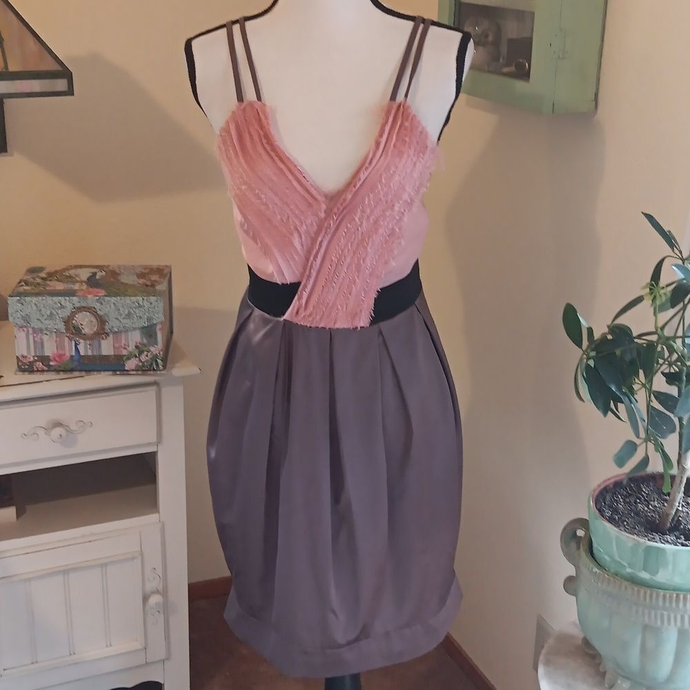 Minuet Peach and Taupe Sleeveless Dress